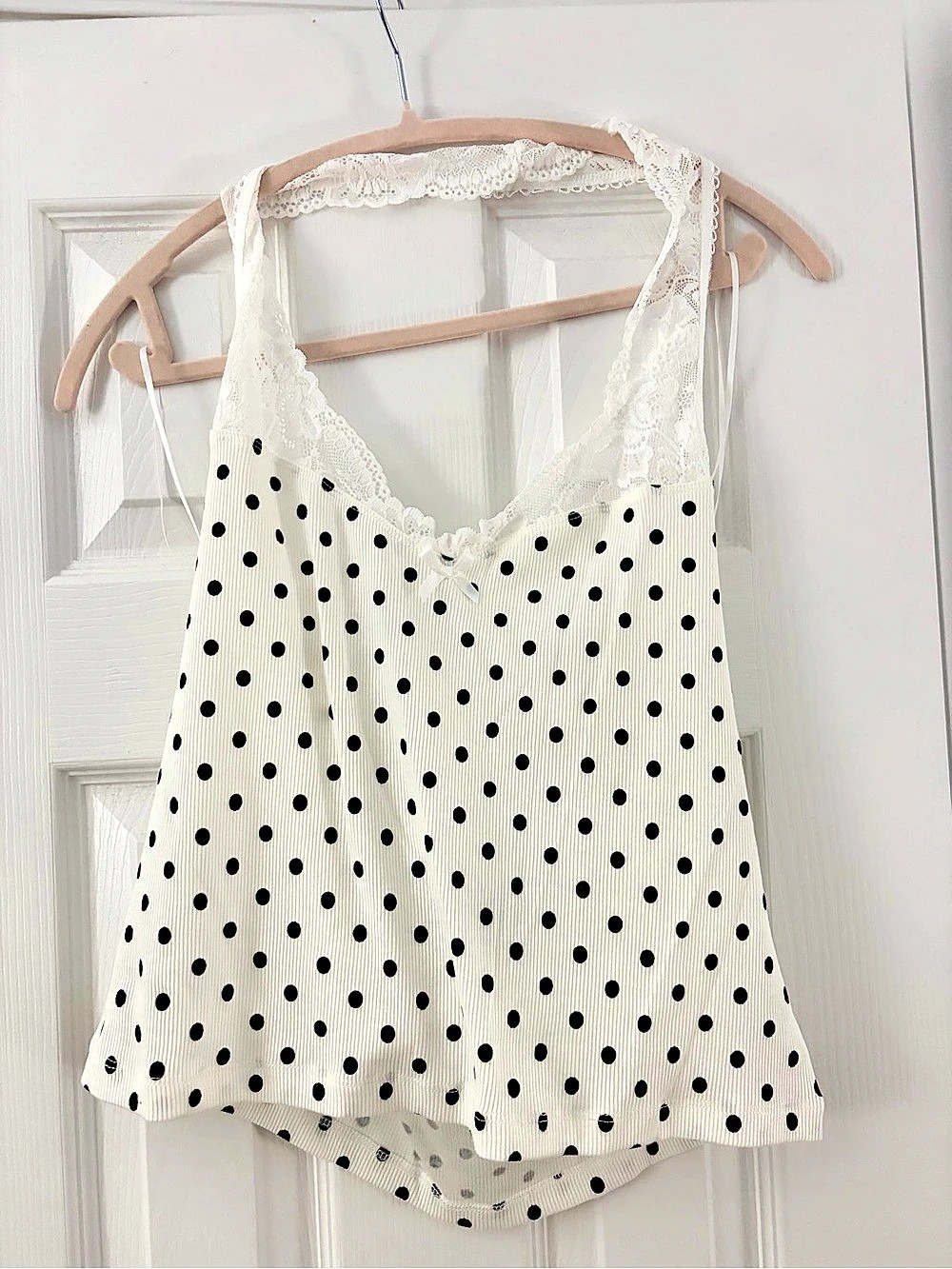 Wild Fable Polka Dot Lace Trim Cami White & Black XL
